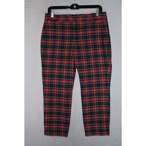 Zara Woman Chino Fit Trousers Red Plaid Size 36 New With Tag Work Wear Casual